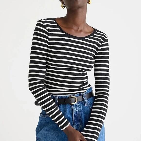 J.Crew Vintage rib split-neck T-shirt with buttons in stripe S - Picture 1 of 2